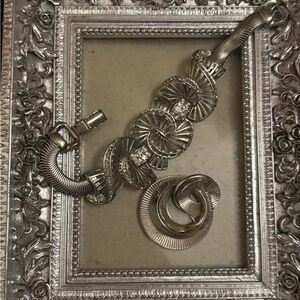 “Circle of Swirls” Silver Embellished w/Rhinestones & Silver Tone Swirl Brooch